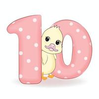 Cute Little Duck with Alphabet Number 10 vector