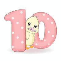 Cute Little Duck with Alphabet Number 10 vector