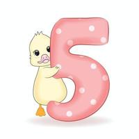 Cute Little Duck with Alphabet Number 5 vector