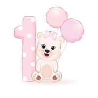 Cute Little Bear, First Birthday party, Happy birthday 1 year old vector
