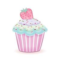 Cupcake with strawberry, watercolor illustration vector