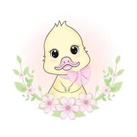 Cute Little Duck and Bouquet vector