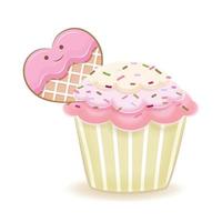 Cupcake and Heart Wafer cookies watercolor illustration vector