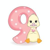 Cute Little Duck with Alphabet Number 9 vector