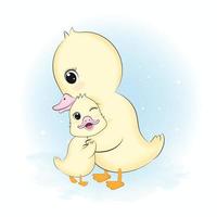 Cute Little Duck and dad cartoon illustration vector