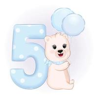 Cute Little Bear and balloon, Happy Birthday 5 years old vector
