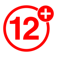 Age Rating sign over 12 on Transparent Background png