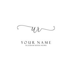 Initial UR beauty monogram and elegant logo design, handwriting logo of initial signature, wedding, fashion, floral and botanical with creative template. vector