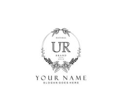 Initial UR beauty monogram and elegant logo design, handwriting logo of initial signature, wedding, fashion, floral and botanical with creative template. vector