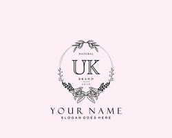 Initial UK beauty monogram and elegant logo design, handwriting logo of initial signature, wedding, fashion, floral and botanical with creative template. vector