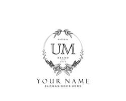 Initial UM beauty monogram and elegant logo design, handwriting logo of initial signature, wedding, fashion, floral and botanical with creative template. vector