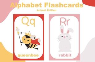 Vector set alphabet flashcard with animal theme. Educational printable worksheet. Cute animal worksheet theme. Vector illustrations.