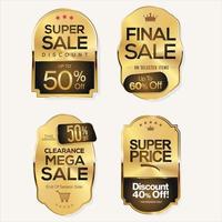 Collection of quality golden badges isolated on white background vector illustration