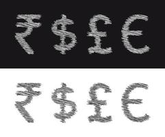 rupia dólar libra euro moneda garabato textura símbolo vector ilustración