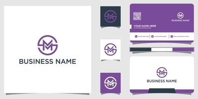 SM or MS letter with circle logo design vector with business card design