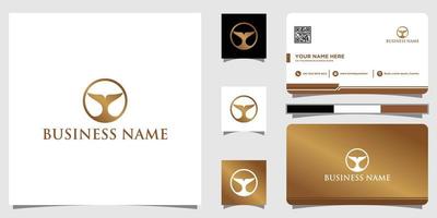 Abstract whale tail logo in gold luxury style and business card design template vector