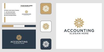 Accounting logo with gold color design template and business card vector