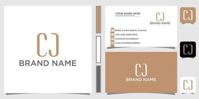 Letter CJ minimalist logo vector with brown color design template and business card design