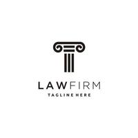 Justice minimalist law firm logo design template. attorney logo with pillar and star shape illustration vector