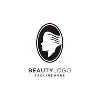 Beauty hair salon minimalist face logo design oval vintage icon vector