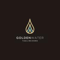 Water Droplet Logo Gold Drop design vector template Linear style. Luxury Jewelry Aqua Symbol Fire Flame Logotype concept icon.