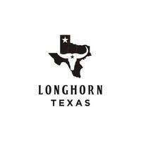 Texas con diseño de logotipo de mapa y cabeza de cuernos largos vector