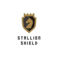 Shield stallion save logo design gold royal vector