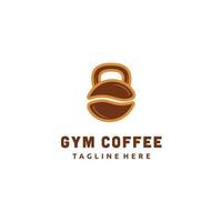 concepto de gimnasio de fitness de café. diseño, etiqueta, icono o emblema de vector de combinación de frijol y mancuerna con café
