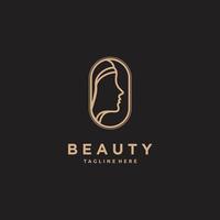 Beauty hair salon minimalist face line art logo design oval vintage icon vector