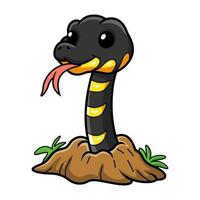 Cute happy mangrove snake cartoon out from hole vector
