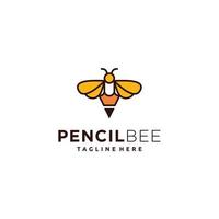 Bee and pencil idea logo design vector template. Bug hornet illustration icon vector.