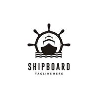 Ship and vintage ship wheel logo design icon vector