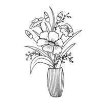 House plants in pots in vases with flowers. Doodle style.Botanical illustration. vector