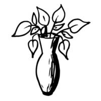 House plants in pots in vases with flowers. Doodle style.Botanical illustration. vector