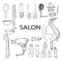 Spa salon illustration of the procedure on the face and body. A set of doodle illustrations beauty salon. vector