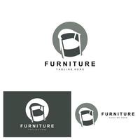 logotipo de muebles, diseño de muebles para el hogar, ilustración del icono de la habitación, mesa, silla, lámpara, marco, reloj, maceta vector