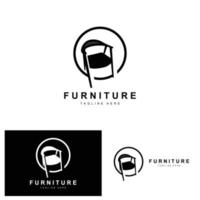 logotipo de muebles, diseño de muebles para el hogar, ilustración del icono de la habitación, mesa, silla, lámpara, marco, reloj, maceta vector