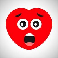 Scared cartoon heart with open mouth. Symbol of Love. Vector illustration