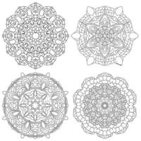 conjunto de mandala vectorial en blanco y negro. vector mandala para arte, libro de colorear, zendoodle. círculo objeto abstracto aislado sobre fondo blanco.