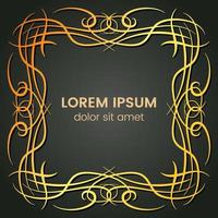 A square golden monogram element on a dark background. Vector illustration.