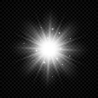 Light effect of lens flares. White glowing lights starburst effects with sparkles. Vector illustration