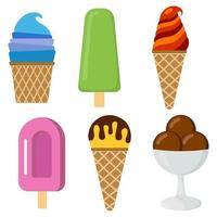 Set of vector illustration of ice cream. Multicolored creamy ice cream