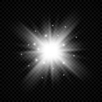 Light effect of lens flares. White glowing lights starburst effects with sparkles. Vector illustration