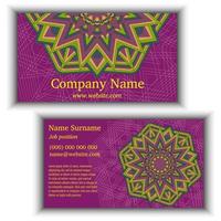 Vector vintage business card. Geometric mandala pattern and ornaments. Oriental design Layout. Front page and back page.