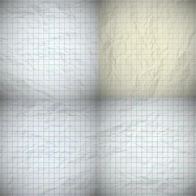 Set of four old dented notebook papers with place for your text. Vector illustration