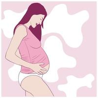 cartoon illustration of pregnant mother on baby's big day vector pink background