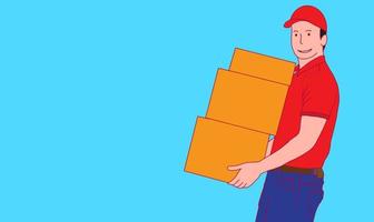 cartoon drawing delivery man on a blue background
