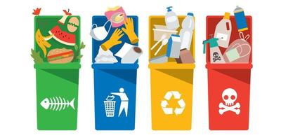 Trash can icon collection. Sorting Bins vector Flat illustration set.  Separation concept. Plastic containers for garbage of different types.  Waste management concept. 32198685 Vector Art at Vecteezy