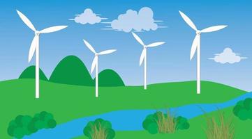 wind turbines in the meadow vector