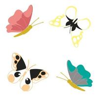 Set of butterflies of different colors and shapes isolated on white background. Beautiful flying insects. Vector illustration in cartoon flat style.